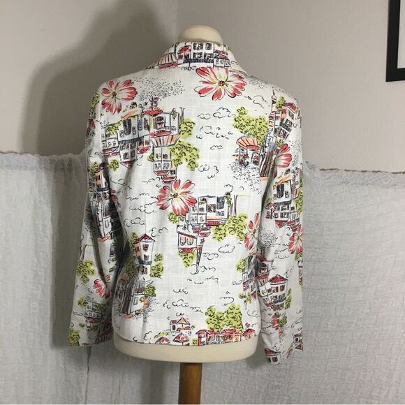 Coldwater Creek Hawaian City Scape Art Linen Blend Jacket Size Small - Picture 5 of 8